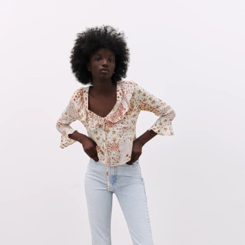 Zara Ruffled Patchwork Print Shirt - image 1